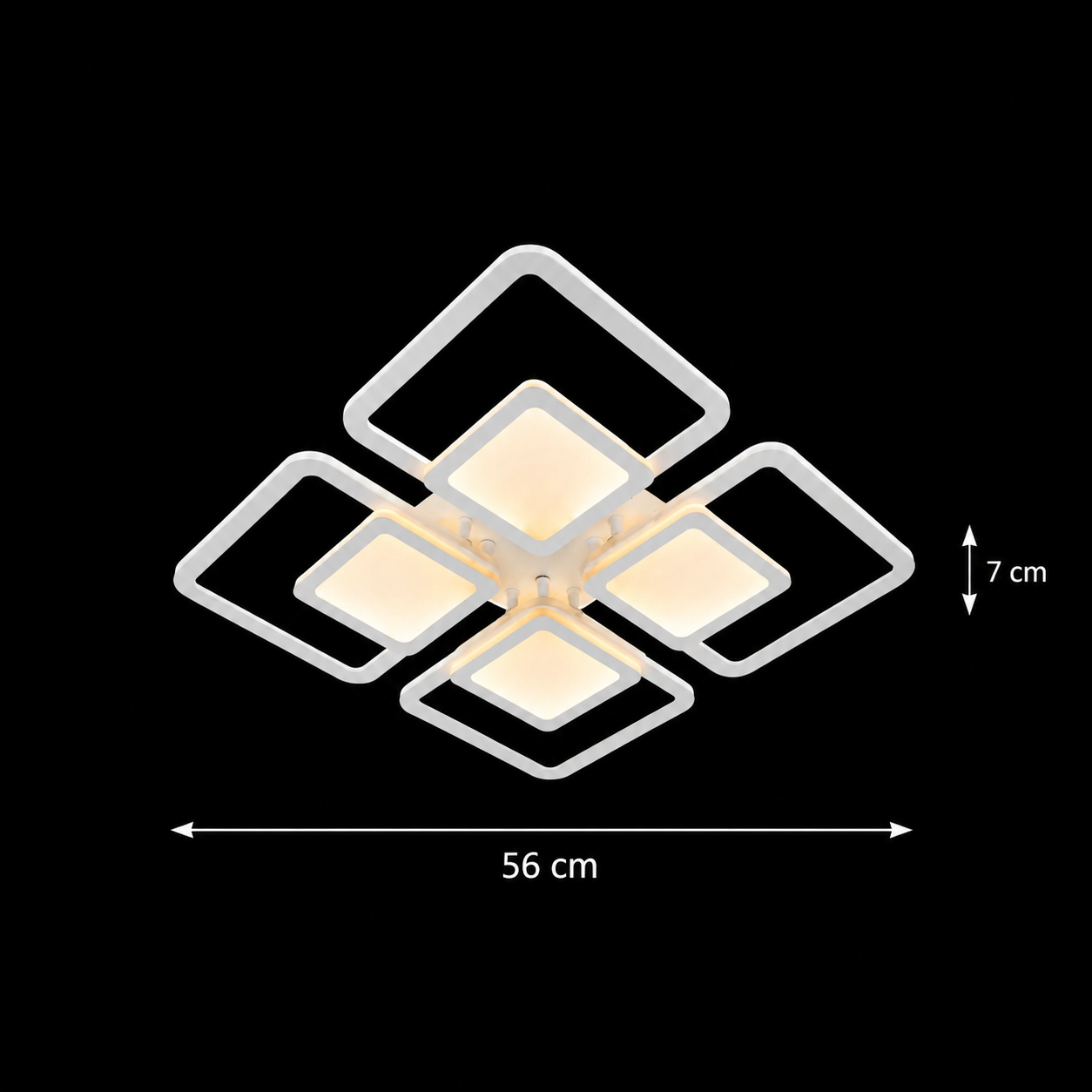 LED lustr s dálkovým ovládáním SUSAN 96W, 4 čtverce, studené/teplé/neutrální světlo, stmívatelné, bílý LED lustr s dálkovým ovládáním Výchozí název Alessandro Design
