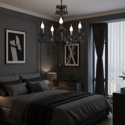 Křišťálový lustr ALNWICK Eleganza, 5xE14, Průměr 48cm, Černý, Nastavitelná výška Klasické lustry Výchozí název Alessandro Design