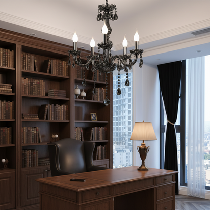 Křišťálový lustr ALNWICK Eleganza, 5xE14, Průměr 48cm, Černý, Nastavitelná výška Klasické lustry Výchozí název Alessandro Design