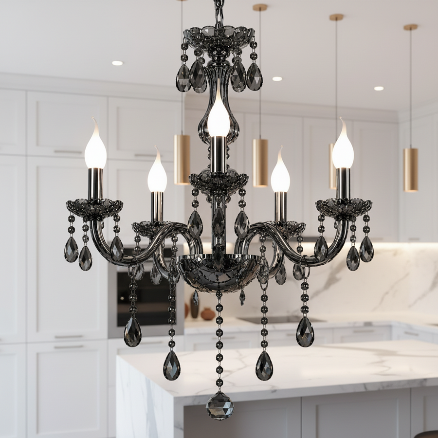 Křišťálový lustr ALNWICK Eleganza, 5xE14, Průměr 48cm, Černý, Nastavitelná výška Klasické lustry Výchozí název Alessandro Design