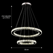 LED lustr s dálkovým ovládáním a krystalem PRISM LUMINIS 58W, 2 kruhy, studené/teplé/neutrální světlo, stmívatelné, chrom a bílá, nastavitelná výška LED lustry s dálkovým ovládáním Výchozí název Alessandro Design