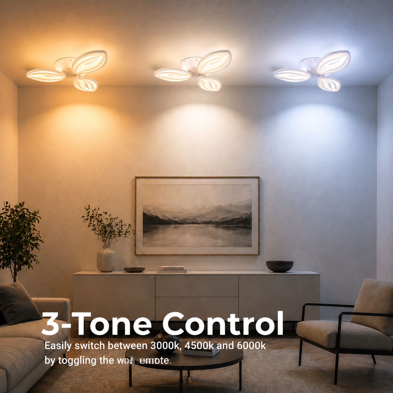 LED lustr s dálkovým ovládáním ORCHID 40W, 3 okvětní lístky, studené/teplé/neutrální světlo, stmívatelné, bílý LED lustr s dálkovým ovládáním Výchozí název Alessandro Design