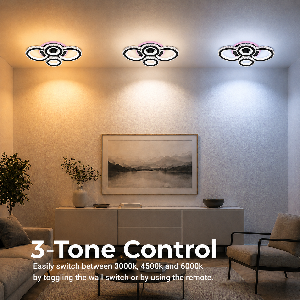 LED lustr s dálkovým ovládáním a krystalem NOVA ROTONDA RGB 82W, 4 kruhy, studené/teplé/neutrální světlo, stmívatelné, černé LED lustry s dálkovým ovládáním Výchozí název Alessandro Design