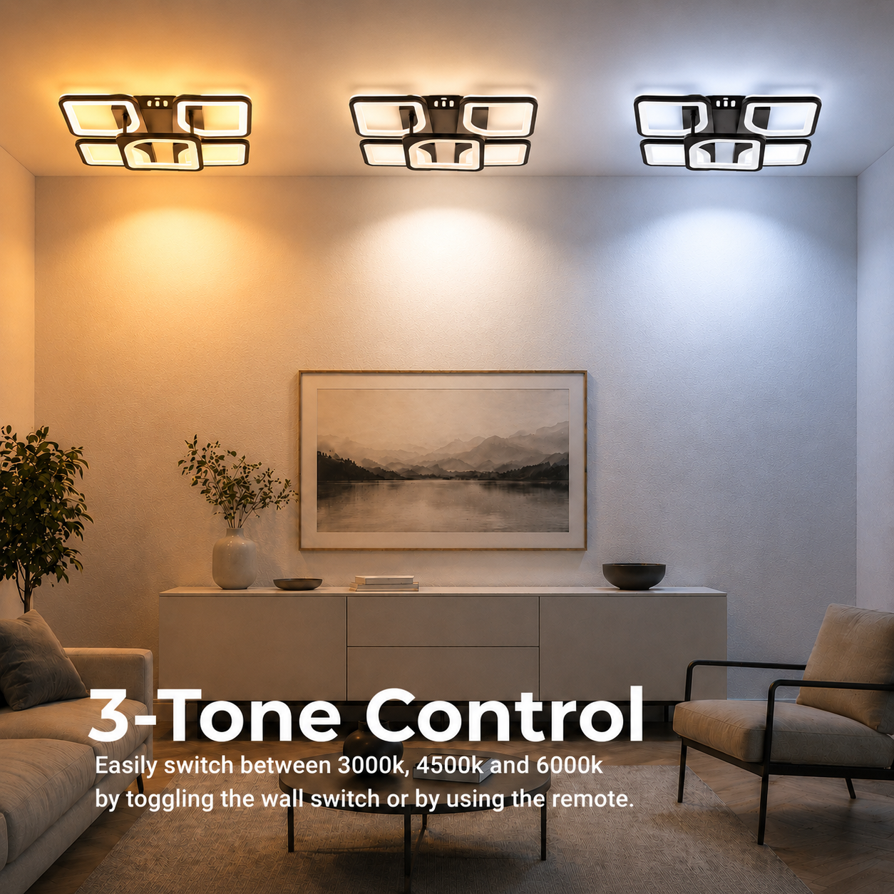 LED lustr s dálkovým ovládáním ZOE 65W, 5 čtverců, studené/teplé/neutrální světlo, stmívatelné, černé LED lustry s dálkovým ovládáním Výchozí název Alessandro Design