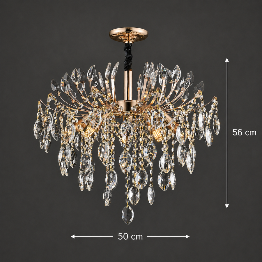 Křišťálový lustr PALERMO Eleganza 5xE14, Průměr 50cm, Zlatý