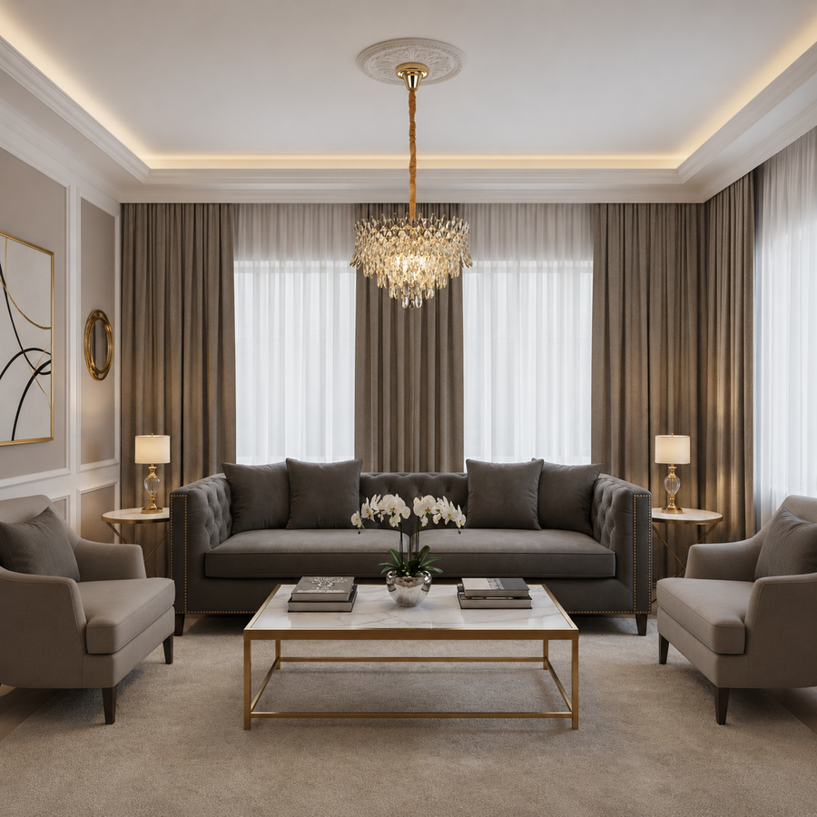 Křišťálový lustr MONARCH Nobile 3xE14, Průměr 40cm, Výška 35cm, Lesklý zlatý, Nastavitelná výška, Elegantní design