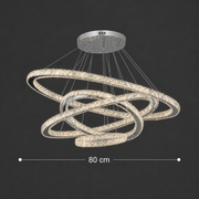 LED lustr s dálkovým ovládáním PRISM Luminis, krystal a kov, 210 W, 4 kruhy, stmívatelný, studené/teplé/neutrální světlo, luxusní osvětlení
