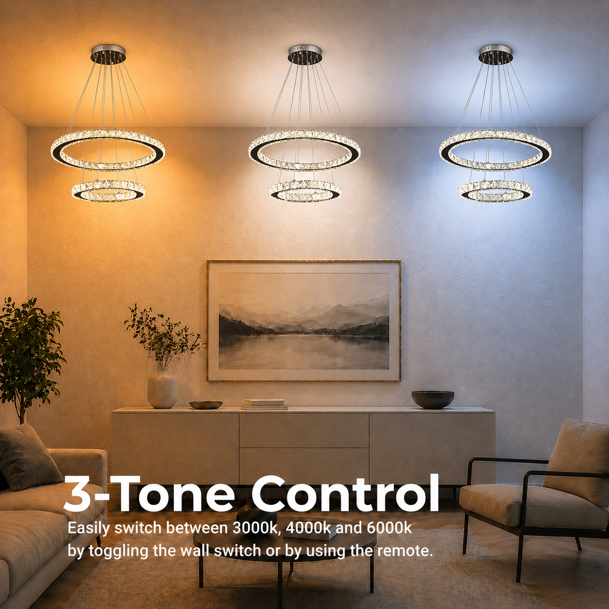 LED lustr s dálkovým ovládáním a krystalem PRISM LUMINIS 58W, 2 kruhy, studené/teplé/neutrální světlo, stmívatelné, chrom a bílá, nastavitelná výška LED lustry s dálkovým ovládáním Výchozí název Alessandro Design