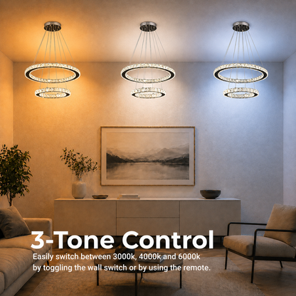 LED lustr s dálkovým ovládáním a krystalem PRISM LUMINIS 58W, 2 kruhy, studené/teplé/neutrální světlo, stmívatelné, chrom a bílá, nastavitelná výška LED lustry s dálkovým ovládáním Výchozí název Alessandro Design