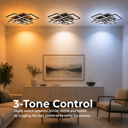 LED lustr s dálkovým ovládáním ELLA 186W, 8 čtverců, studené/teplé/neutrální světlo, stmívatelné, černé LED lustry s dálkovým ovládáním Výchozí název Alessandro Design
