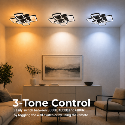 LED lustr s dálkovým ovládáním ELLA 120W, 6 čtverců, studené/teplé/neutrální světlo, stmívatelné, černé, kovové a akrylové LED lustry s dálkovým ovládáním Výchozí název Alessandro Design