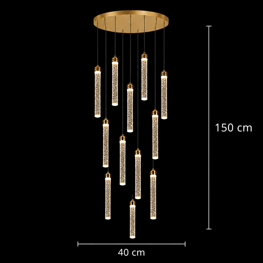 Závěsný křišťálový LED lustr, Justinian, Průměr 60 cm, Nastavitelná výška, Zlato, Kov a Křišťál