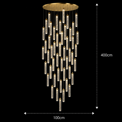 Závěsný křišťálový LED lustr, Justinian, Průměr 60 cm, Nastavitelná výška, Zlato, Kov a Křišťál