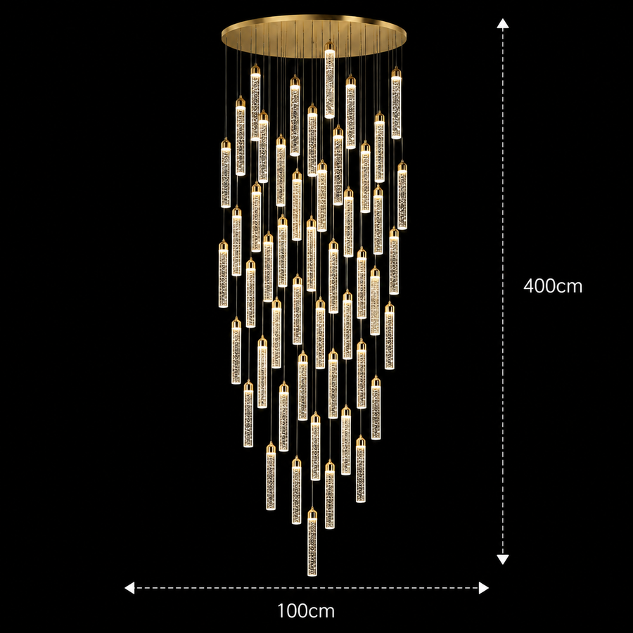 Závěsný křišťálový LED lustr, Justinian, Průměr 60 cm, Nastavitelná výška, Zlato, Kov a Křišťál