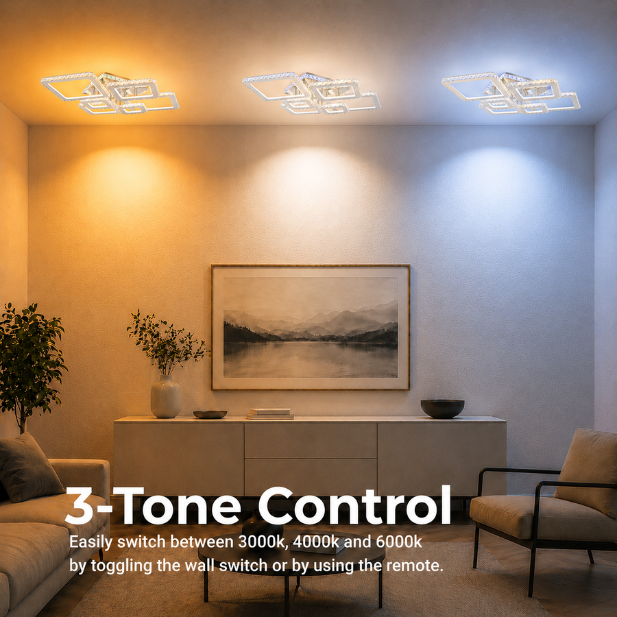 LED lustr s dálkovým ovládáním a krystalem NOVA RHOMBA RGB 168W, 6 čtverců, studené/teplé/neutrální světlo, stmívatelné, lesklý chrom LED lustry a krystaly Výchozí název Alessandro Design