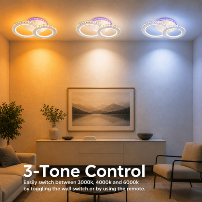 LED lustr s dálkovým ovládáním a krystalem NOVA ROTONDA RGB 42W, 2 kruhy, studené/teplé/neutrální světlo, stmívatelné, bílý LED lustr s dálkovým ovládáním Výchozí název Alessandro Design