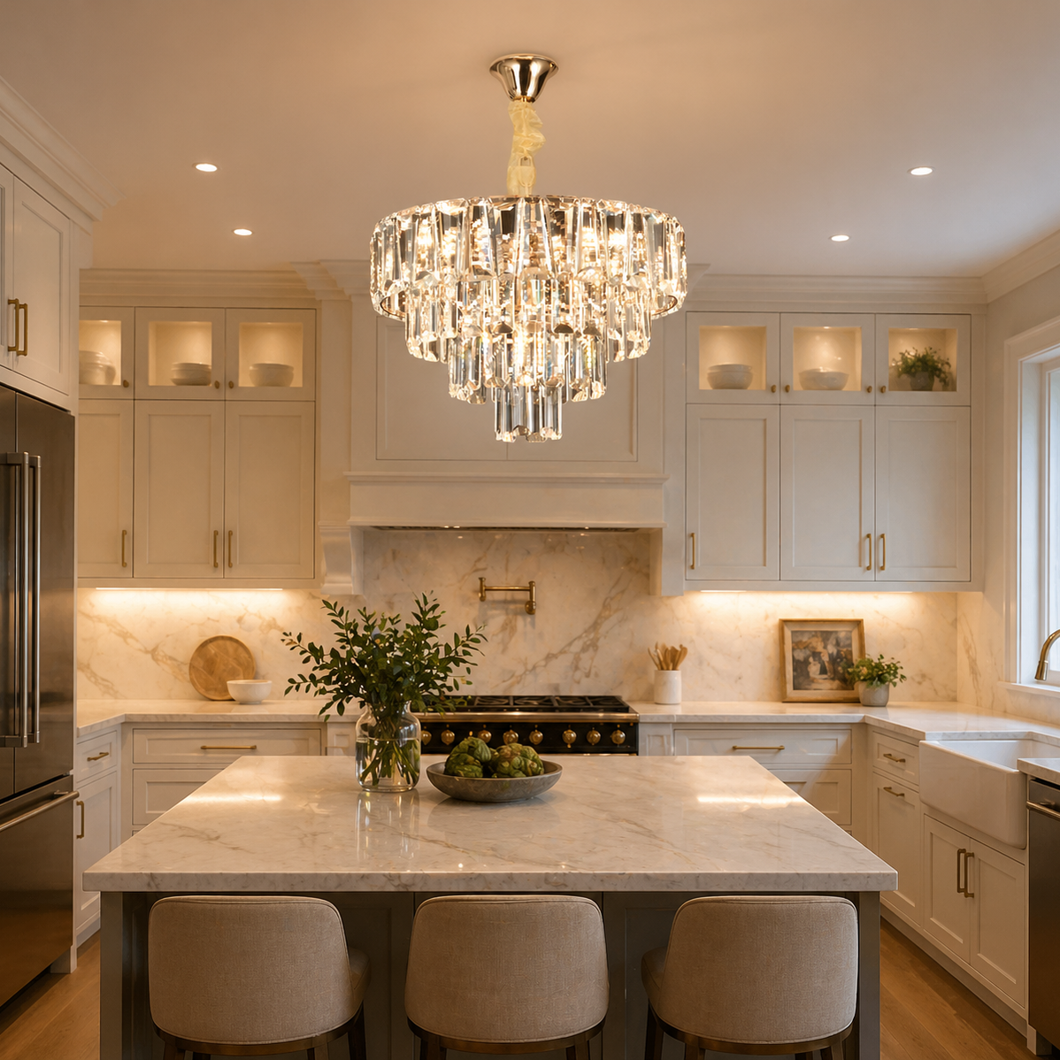 Candelabru Cristal VALMONT Nobile 6xE14, D40 cm, Auriu, Inaltime Reglabila, Metal si Cristal Candelabre Cristal Default Title Alessandro Design