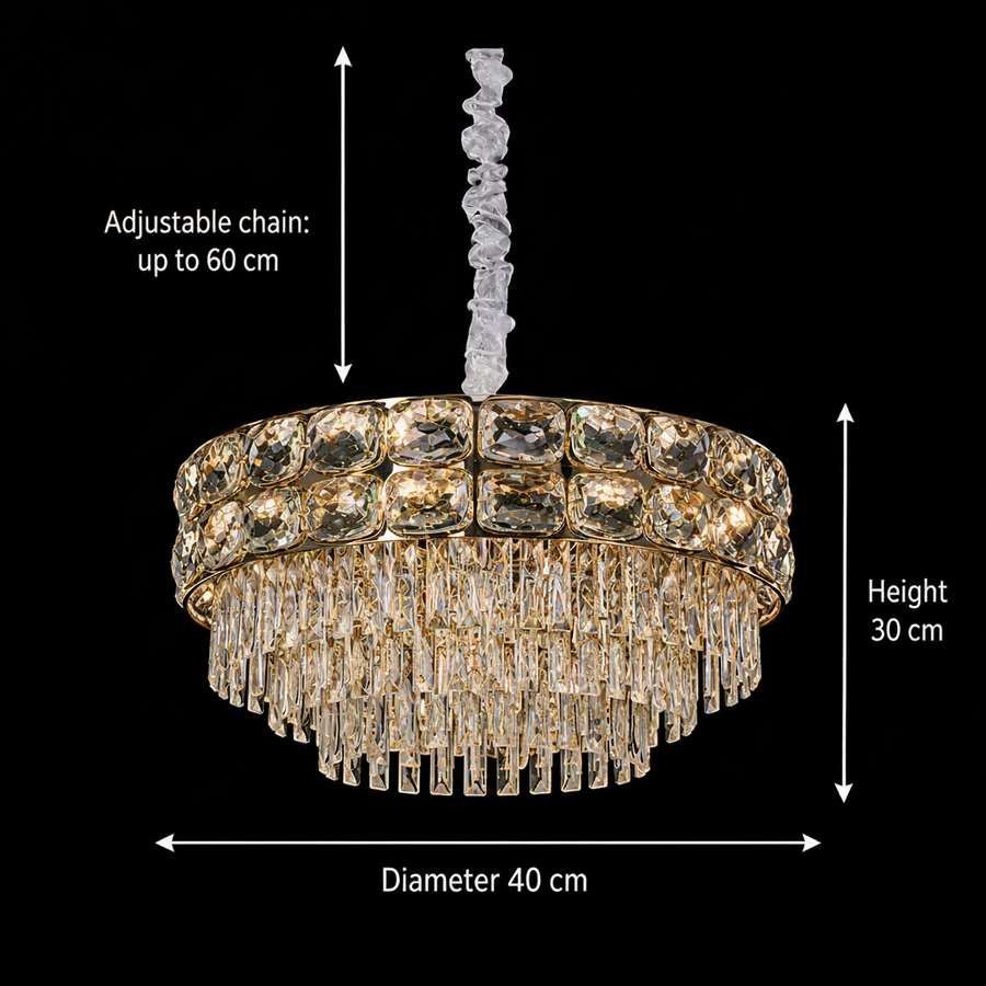 Candelabru Cristal LUCENT Nobile 4xE14, D40 cm, Auriu, Inaltime Reglabila, Metal si Cristal