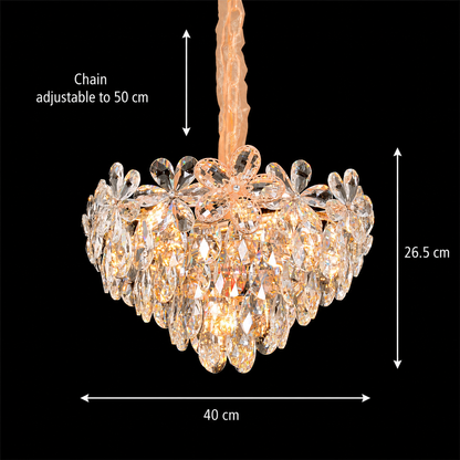 Křišťálový lustr, Elegance 7xE27, průměr 40 cm, lesklé zlato, nastavitelná výška, kov a křišťál
