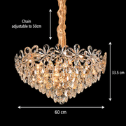 Magno křišťálový lustr 11xE27, průměr 60 cm, lesklé zlato, nastavitelná výška, kov a krystal