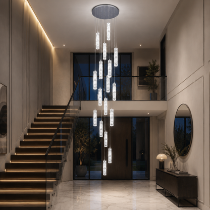LED křišťálový lustr AMIRI 82W Chrome, teplé/neutrální/studené světlo 3000K/4000K/6000K Amiri, průměr 40 cm x výška 300 cm, křišťál a kov