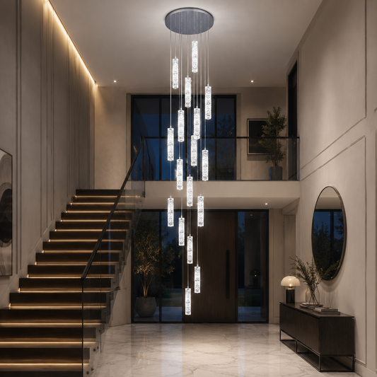 LED křišťálový lustr AMIRI 82W Chrome, teplé/neutrální/studené světlo 3000K/4000K/6000K Amiri, průměr 40 cm x výška 300 cm, křišťál a kov