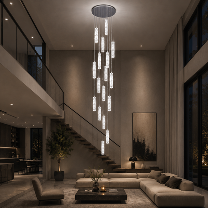 LED křišťálový lustr AMIRI 82W Chrome, teplé/neutrální/studené světlo 3000K/4000K/6000K Amiri, průměr 40 cm x výška 300 cm, křišťál a kov