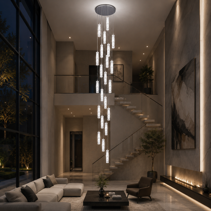 LED křišťálový lustr AMIRI 82W Chrome, teplé/neutrální/studené světlo 3000K/4000K/6000K Amiri, průměr 40 cm x výška 300 cm, křišťál a kov