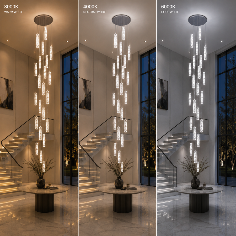 LED křišťálový lustr AMIRI 82W Chrome, teplé/neutrální/studené světlo 3000K/4000K/6000K Amiri, průměr 40 cm x výška 300 cm, křišťál a kov