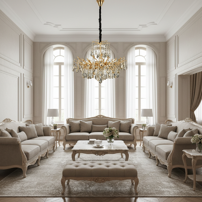 Candelabru Cristal REINA Magno, 6xE14, D60cm, Auriu, Metal si Cristal