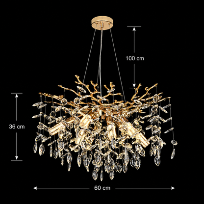 Candelabru Cristal LEAF Magno, Φ60cm, 8xE14, Auriu, Metal si Cristal