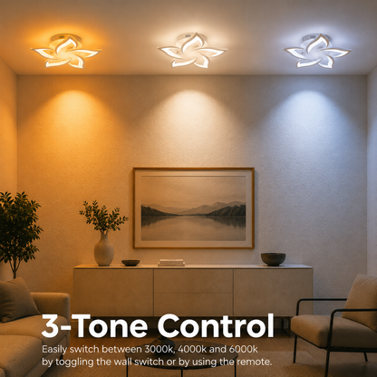 LED lustr s dálkovým ovládáním LOTUS 54W, 5 okvětních lístků, Studené/Teplé/Neutrální světlo, Stmívatelné, Bílá