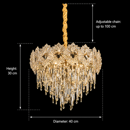 Křišťálový lustr FLEUR Nobile 5xE14, průměr 40 cm, výška 30 cm, lesklé zlato, nastavitelná výška, elegantní design Křišťálový lustr Výchozí název Alessandro Design