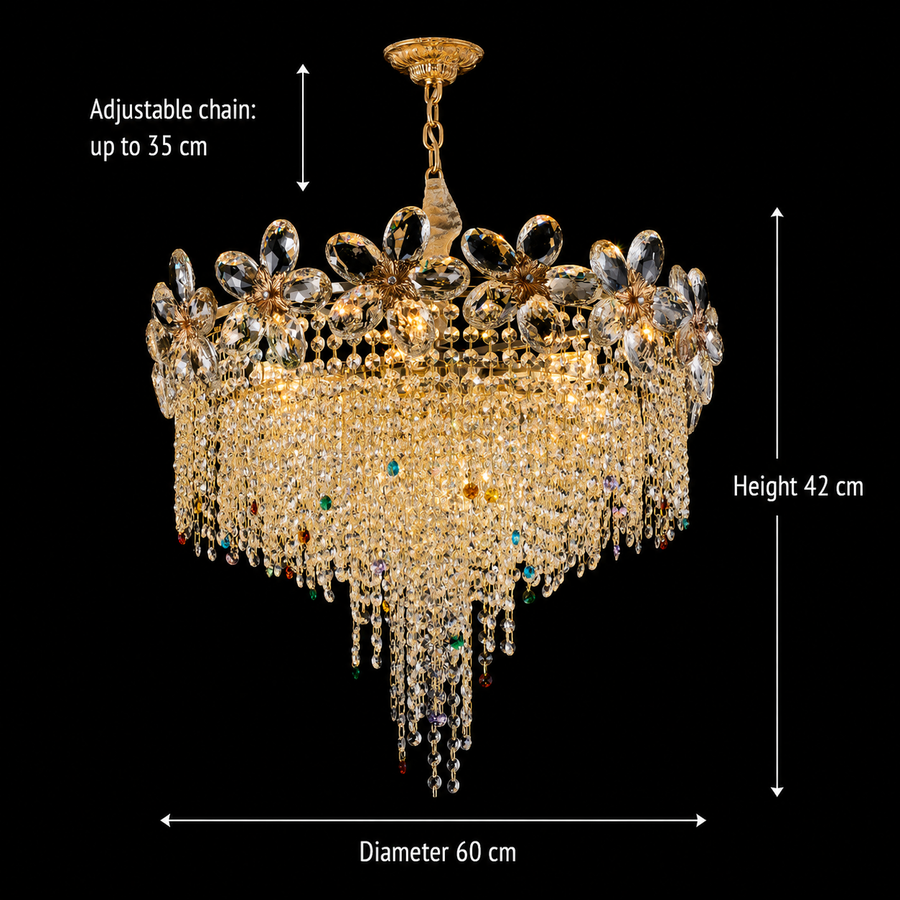 Křišťálový lustr BLOSSOM Magno, 8xE14, 60cm, lesklé zlato, nastavitelná výška, kov a křišťálové křišťálové lustry Výchozí název Alessandro Design