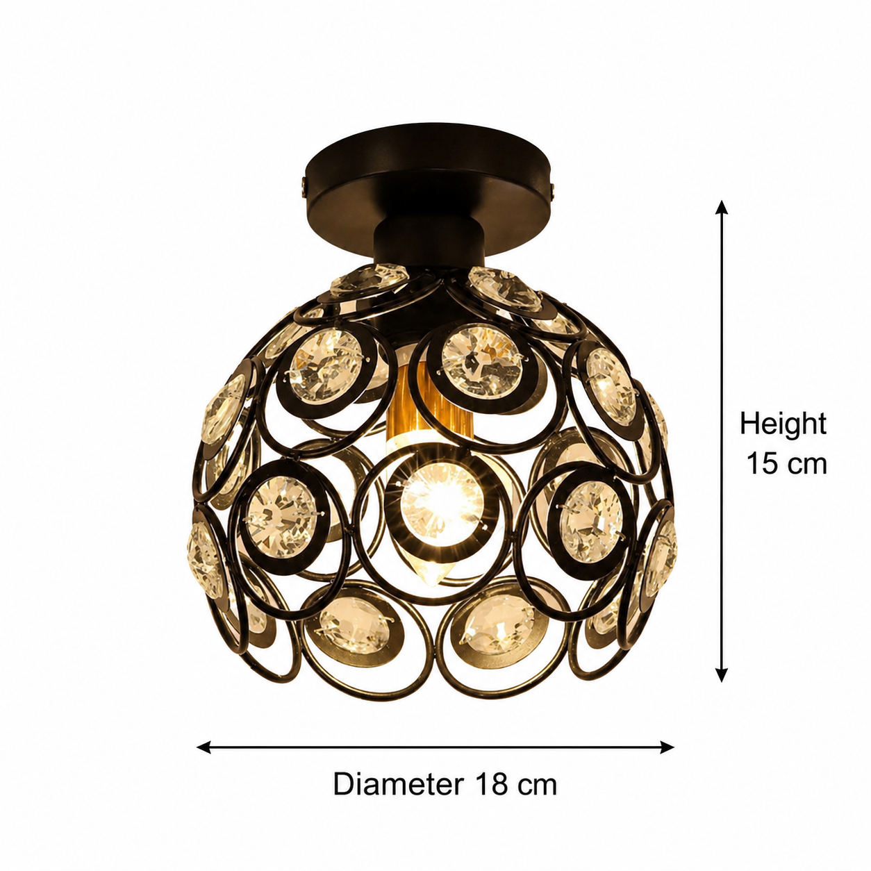 Lustr Vera, 1x E27, průměr 18 cm, černá, kov a křišťálové klasické lustry Výchozí název Alessandro Design