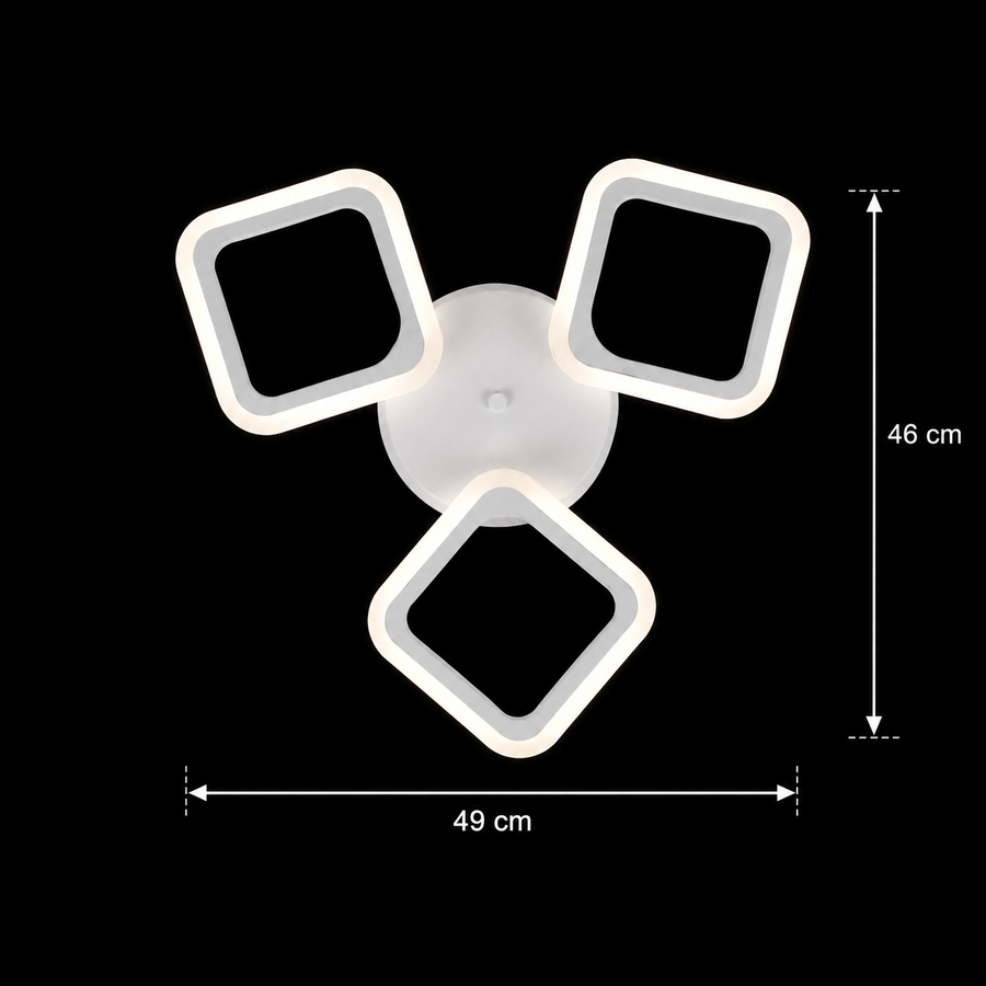 LED lustr ERIKA 20W, 3 čtverce, teplé/neutrální/studené světlo, bílá, kov a akryl