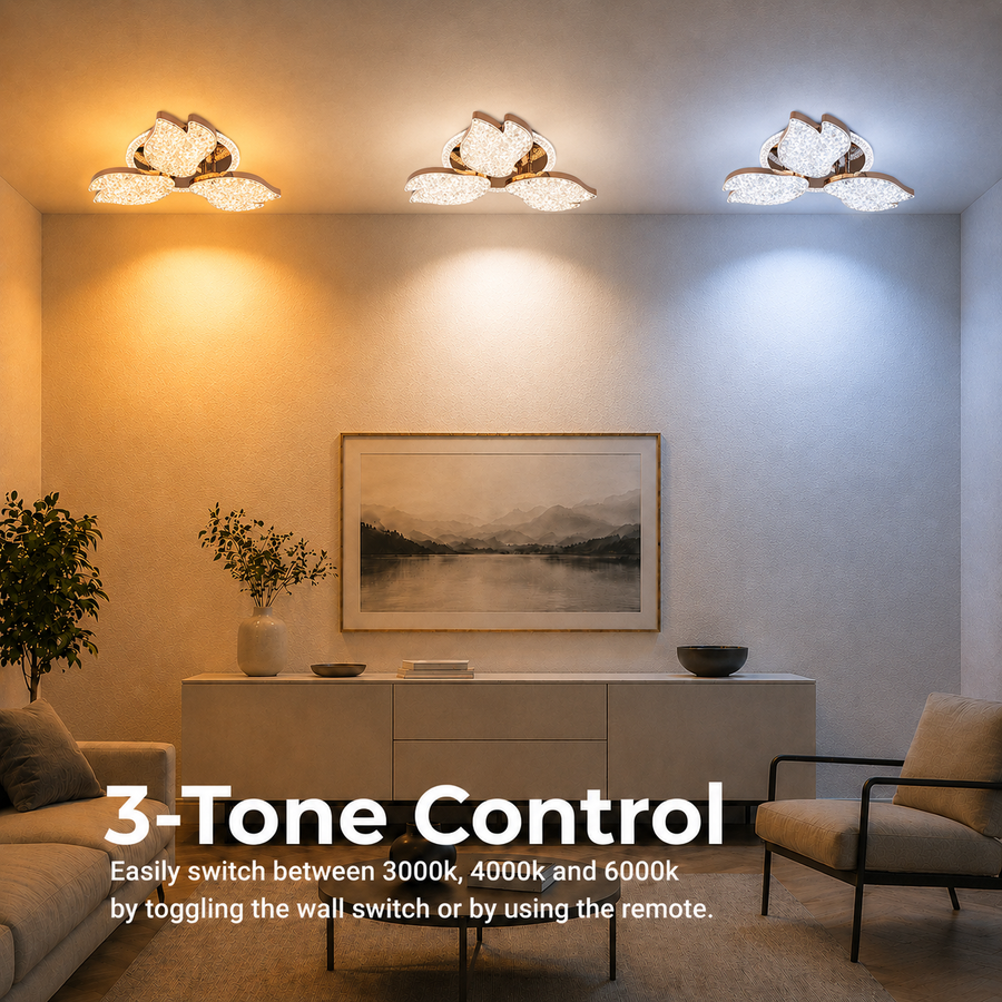 Lustra LED cu Telecomanda , 51W, Lumina 3000K/4000K/6000K, Dimabila, Auriu, Metal si Acril
