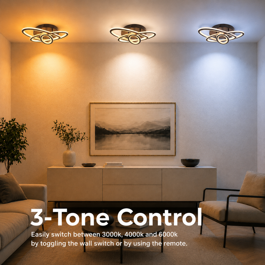 LED lustr s dálkovým ovládáním TIANA 78W, 3 elipsy, Studené/Teplé/Neutrální světlo, Stmívatelné, Černá