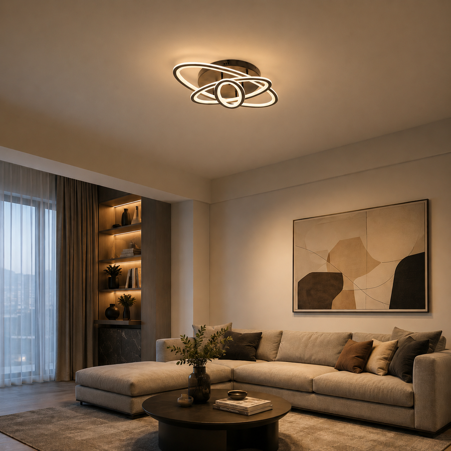 LED lustr s dálkovým ovládáním TIANA 78W, 3 elipsy, Studené/Teplé/Neutrální světlo, Stmívatelné, Černá