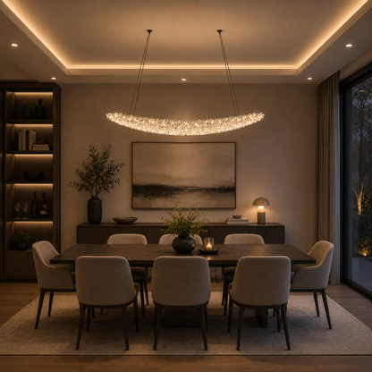 Moderní lustr s křišťálem, PRAHA, 31W, délka 80 cm, zlatý, nastavitelná výška