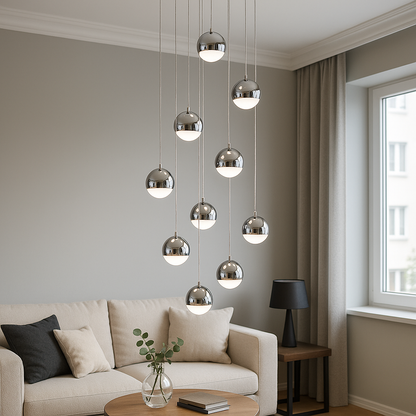 Závěsný LED lustr s dálkovým ovládáním JEREMIAS 132W, 10 Elements, Studené/Teplé/Neutrální světlo, Stmívatelné, Stříbrné Moderní Lustry Výchozí název Alessandro Design