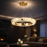 Lustra LED cu Telecomanda, LLC135/1GD, Cristal si Metal, 29W, 1 Cerc, Dimabila, Inaltime Reglabila, Lumina Rece/Calda/Neutra, Iluminat Luxos Lustre LED cu Telecomanda Default Title Alessandro Design