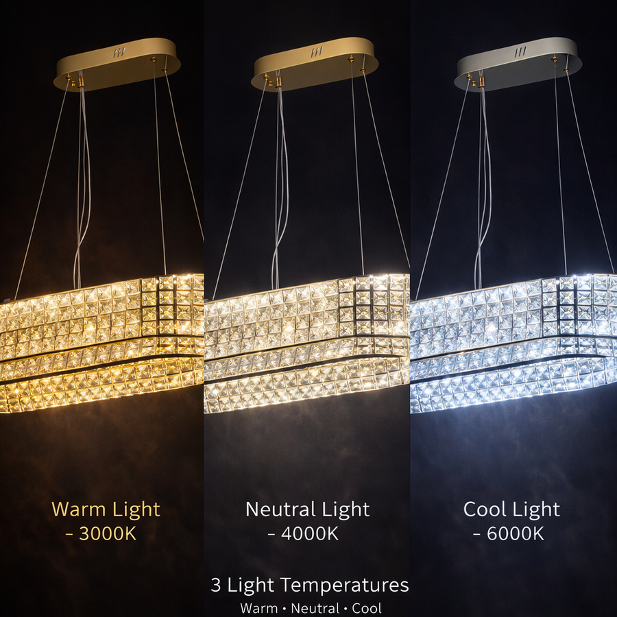 Lustra LED cu Telecomanda, LLC160/750X350GD, Cristal si Metal, 72W, Dimabila, Inaltime Reglabila, Lumina Rece/Calda/Neutra, Iluminat Luxos Lustre LED cu Telecomanda Default Title Alessandro Design