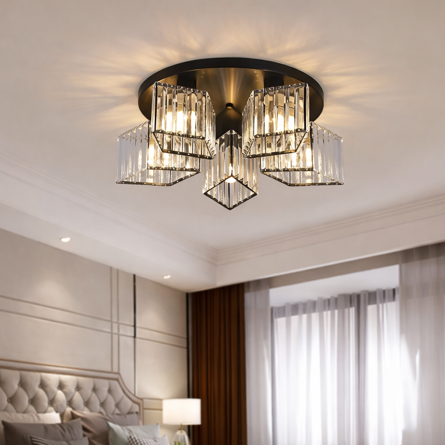 Lustra Clasica Moderna Sasha, LC117/5BK, 5x E27, Metal si Cristal, Negru, Abajur Lustre Clasice Default Title Alessandro Design