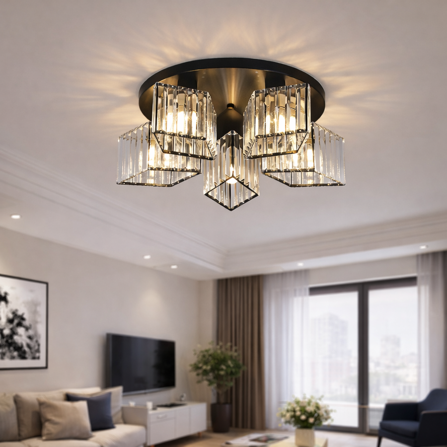 Lustra Clasica Moderna Sasha, LC117/5BK, 5x E27, Metal si Cristal, Negru, Abajur Lustre Clasice Default Title Alessandro Design