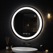 Kulaté LED zrcadlo, průměr 50 cm, Celeste MotionGlow Marcello, systém odmlžování, hodiny a teploměr, stmívatelné, teplé neutrální studené světlo 3000K/4000K/6000K Marcello Mirrors Výchozí název Alessandro Design