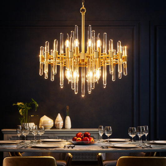 Candelabru Cristal CC850/480GD ,6xE14, 48X45cm, Inaltime Reglabila, Auriu Lucios, Inaltime Reglabila, Design Elegant, Metal si Cristal Candelabre Cristal Default Title Alessandro Design
