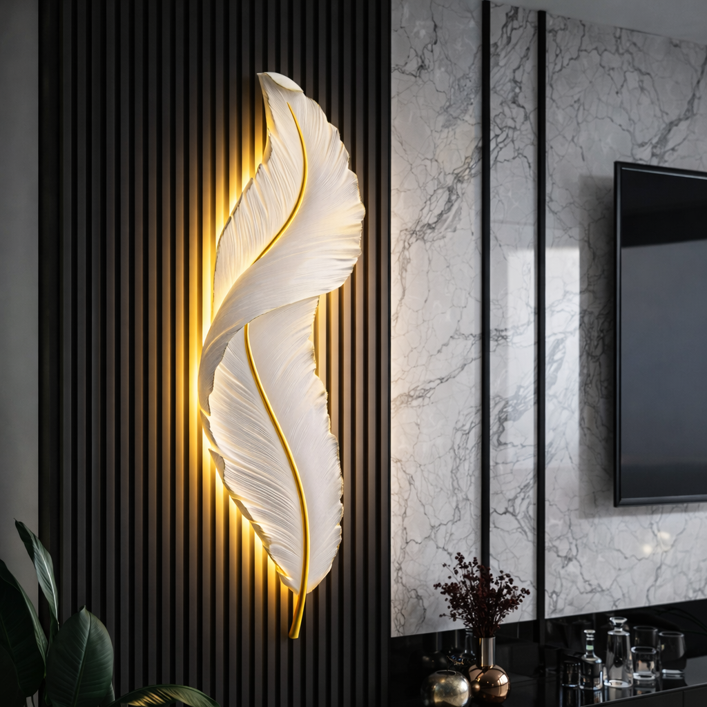 LED nástěnné svítidlo, dekorativní peří 85CM 31W studené/teplé/neutrální světlo Bílé zlato Vnitřní nástěnná svítidla Výchozí název Alessandro Design