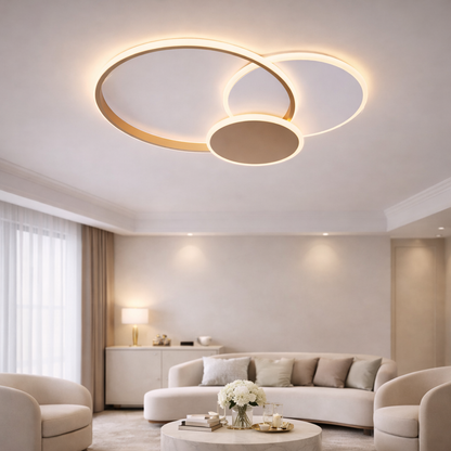 LED lustr s dálkovým ovládáním KILLIAN 46W, 3 kruhy, studené/teplé/neutrální světlo 3000K/4000K/6000K, stmívatelné, zlato bílé LED lustry s dálkovým ovládáním Výchozí název Alessandro Design