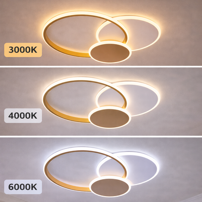 LED lustr s dálkovým ovládáním KILLIAN 46W, 3 kruhy, studené/teplé/neutrální světlo 3000K/4000K/6000K, stmívatelné, zlato bílé LED lustry s dálkovým ovládáním Výchozí název Alessandro Design